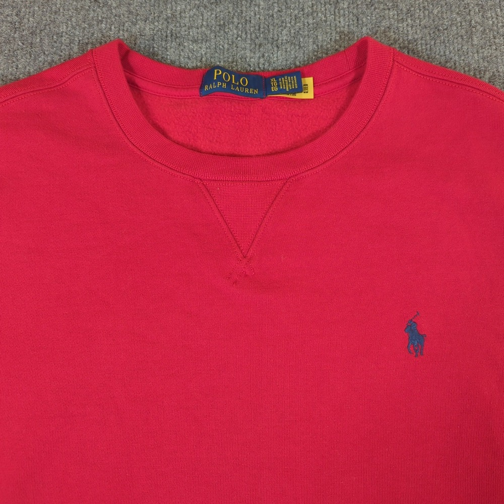 Polo Ralph Lauren Mens XL Red Fleece Crewneck Sweatshirt Navy Blue Pony‎ Logo